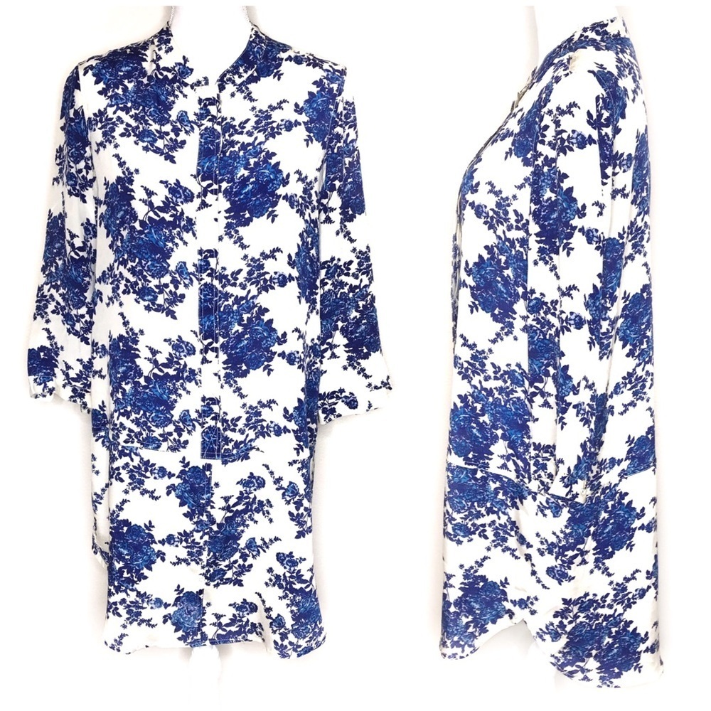 Piperlime Collection 100% Silk Foral Drop Waist Floral Shirttail Dress Size Med